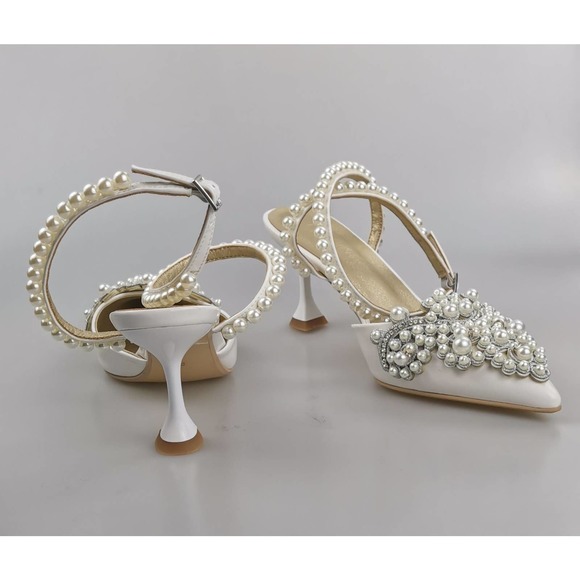 Cinxia (white) Women's Pearl Encrusted Elegant High Heels - Picture 2 of 3